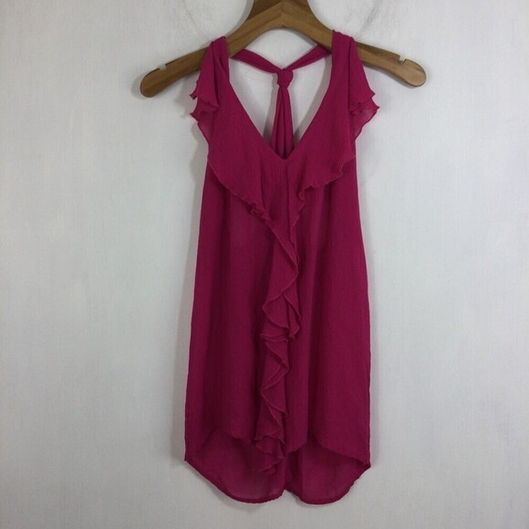 KUT FROM THE KLOTH Womens Sleeveless V-Neck Ruffle Front Sheer Blouse Top Pink M - Picture 5 of 5